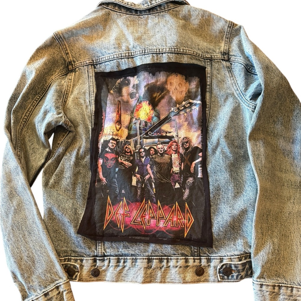 Reworked Denim Jacket Upcycled Repurposed Acid Wash Women’s X-Small Band Jacket